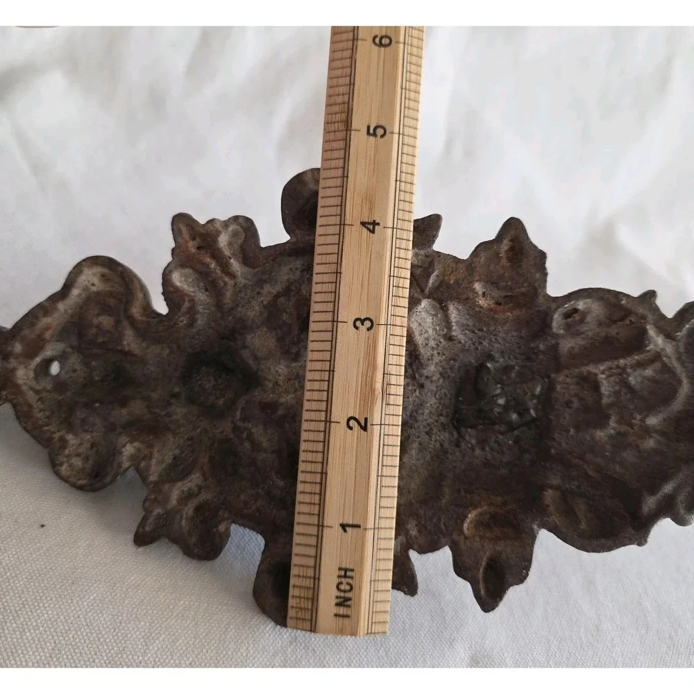 Antique Baroque Victorian Cherub Angel Wall Mount Coat Hook Ornate. Cast Iron.